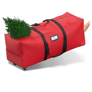 Borsa Portaoggetti Albero di Natale con Ruote Rotanti, Rosso Materiale Durevole Cerniera 9 Ft Usato in Ottime Condizioni - Foto 1 di 14