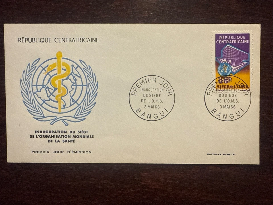 FUNDA CENTROAFRICA FDC AÑO 1966 QUIÉN OMS SELLOS MEDICINA SANITARIA Foto 1 de 1