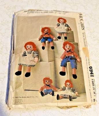 McCalls Pattern 6941 Raggedy Ann Andy Dolls 1963 Bobbs Merrill Co - Image 1 of 4