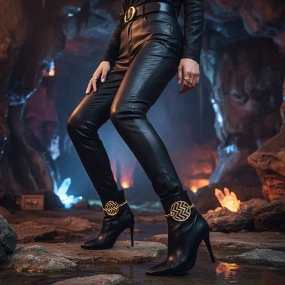 Women 2PCS Gold Metal Boot Chain Bracelet Shoe Anklet Round Chevron Charm 80's - Image 1 of 4