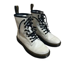 Dr. Doc Martens Leather Zavala White Combat Boots Lace Up Women's Sz 7 Men's 6 - Picture 1 of 9