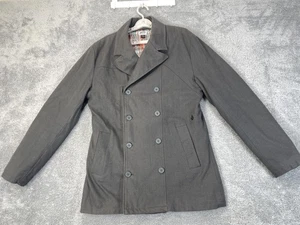 Volcom Workwear Coat Mens Large Gray Peacoat Double Breasted Quilted Plaid Lined - Picture 1 of 20