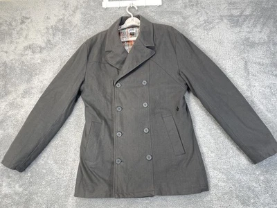 Volcom Workwear Coat Mens Large Gray Peacoat Double Breasted Quilted Plaid Lined - Image 1 of 4