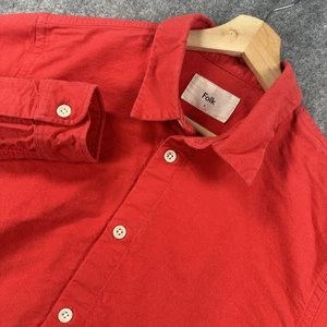 Folk Shirt Mens Medium Red Button Up Long Sleeve Casual 100% Cotton Classic Fit - Picture 1 of 14