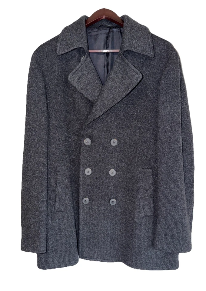 $895 Neiman Marcus Hombres Gris Doble Pecho Lana Guisante Abrigo Chaqueta Abrigo Talla XXL Foto 1 de 4