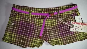 NEW UNIONBAY PLAID PURPLE GREEN BELTED BELT SIZE 1 ONE SHORTS Ret. $32 - Picture 1 of 2