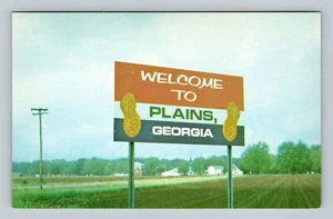 Plains GA, Welcome To Plains Sign, Peanuts, Farm, Georgia Vintage Postcard - Imagen 1 de 2
