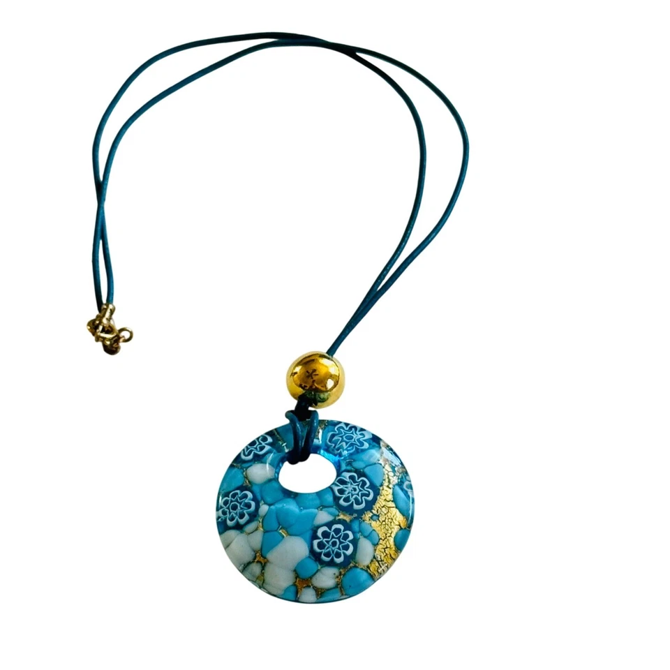 De Colección Collar Murano Millefiori Dial Azul Collar Oro Mancha Arte Vidrio Italia 18"L Foto 1 de 4