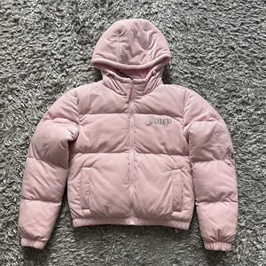 Juicy Couture Pale Pink Velour Diamanté Puffer Jacket Women’s Size XS - Picture 1 of 6