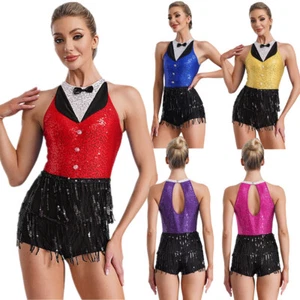 Women Bodysuit Sleeveless Costume Crew Neck Leotard Role Play Dancewear Samba - Picture 1 of 45