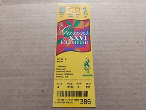 Games Of The XXVI Olympiad 1996 Atlanta Stadium Vintage Olympic Baseball Ticket - Picture 1 of 2