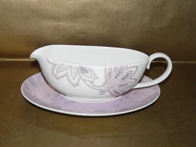 denby monsoon chantilly pink gravy jug / sauce boat and saucer / tray - Image 1 of 3
