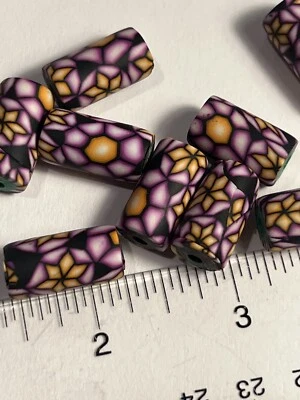 Lote de 10 cuentas de tubo Fimo sombreadas negras estrella naranja con agujero de 1/8 pulgadas 3/4 pulgadas Foto 1 de 4