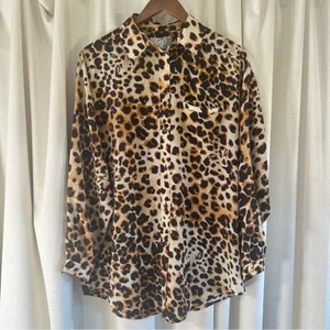 JS Collections Leopard Print Blouse Women 15/16 button down long sleeves - Picture 1 of 7