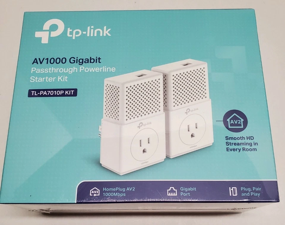 GENUINE TP-Link TL-PA7010P KIT Passthrough Powerline Starter Kit AV1000 GIGABIT - Image 1 of 3