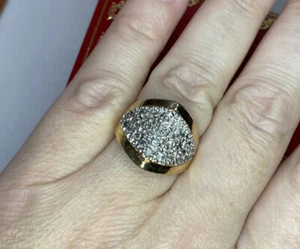10k Yellow Gold 1 Ct Diamond Art Deco Cluster Modern Vintage Estate Ring 6 1/2 - Picture 1 of 12