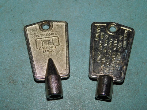 2 National Cabinet Lock Keys Child Endangerment Cabinet Freezer 5 Side D8591 #20 Cover