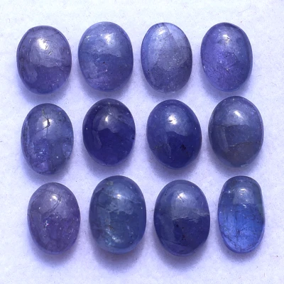 Lote de 12 piedras preciosas sueltas cabujón ovalado de tanzanita natural sin tratar de 7,7 mm-8,8 mm Foto 1 de 4