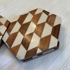 Wooden Hexagonal Drink Coasters Set Of 4 Brown White