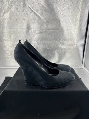GUCCI Black Monogram Ankle Platform Wedges Heels Size 38.5, 8.5 - Image 1 of 4