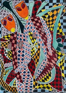 Aquarelles vintage 1980 carrés (3) Jean Qui Rit, Jean Qui Pleure par ESG - Photo 1/6