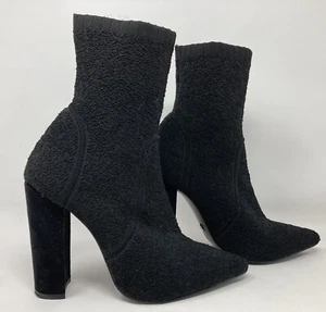 Topshop size 5 (38) black textile sock pull on pointy high heel ankle boots - Picture 1 of 12