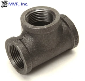 1/2" 150 Female NPT Tee Black Malleable Iron Pipe Fitting MI030441BMI - Picture 1 of 4