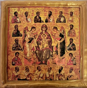 Icon of Madonna Jesus Virgin Mary Apostles & Fathers Greek Eastern Orthodox Icon - Picture 1 of 5