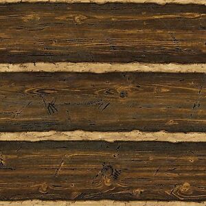 Puffy Log Cabin Textured Brown Wood Paneling Unpasted Wallpaper 41382