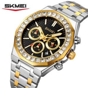 SKMEI Men Watch Luxury Gold Steel Wristwatch Multifunction Male Quartz Watches - Picture 1 of 30