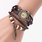 Women Girl Vintage Watches, Bracelet Wristwatches Leaf Pendant Coffee