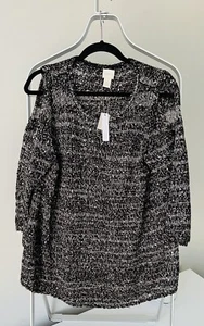 Chicos Size 2 (L) Sparkle Sweater With Cold Shoulder Sleeve NWT  - Picture 1 of 5