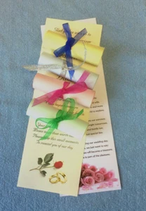 70 Personalised Wedding Favour Scrolls + organza on cream white pink blue green - Picture 1 of 21