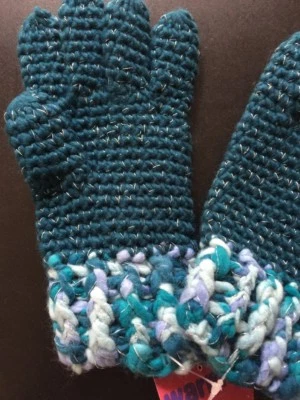 Nuevos Guantes Gruesos Tejidos Crochet Azul Multi y Plata Boho Chic Artesano Foto 1 de 4