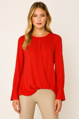 Blusa Milly Top Mezcla Seda Roja Sobrepelliz Talla L Vacaciones San Valentín Oficina Elegante Foto 1 de 4