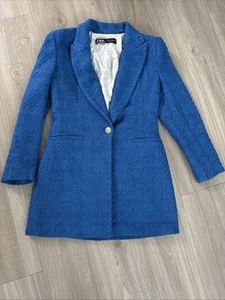 Zara Outerwear Damen Blau Wollmantel Longjacke Gr. M - Bild 1 von 8