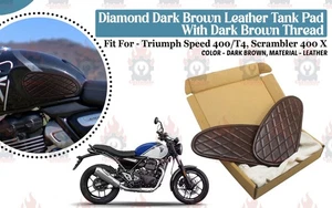Diamond Leather Dark Brown "Tank Pad Fit For Triumph Speed 400, Scrambler 400 X" - Foto 1 di 11
