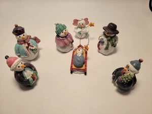 Presepe pupazzo di neve vintage 7 pezzi alto circa 3" - Foto 1 di 8