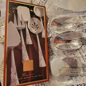 Lenox For The Holidays 5 Piece Oversize Serveware Utensil Set ~ Ribbon & Holly - Picture 1 of 4