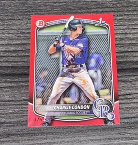 CHARLIE CONDON RED 3/5 SSP 2025 BOWMAN 1ST PAPER PROSPECTS ROOKIE PARALLEL RC - Bild 1 von 5