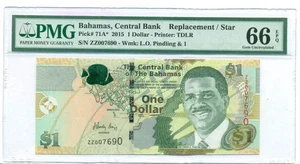 Bahamas 2015 1 dólar de repuesto/billete estrella gema sin circular 66 EPQ PMG - Imagen 1 de 4