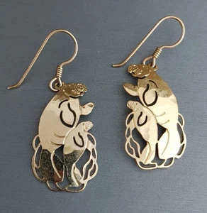 Wild Bryde MANATEE Earrings Mama &Baby Mother & Child Gold Tone Filigree 1.75” - Picture 1 of 6
