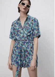 ZARA the clea geblümter Overall Größe Large L NEU Neu mit Etikett Damen Strampler ohne Gürtel Knopf - Bild 1 von 9