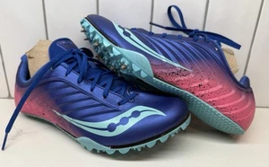 Saucony Spitfire 5 Cleats - Womens Size 8.5 - S19055-1 Blue & Pink Spike Track - Picture 1 of 8