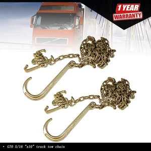 5/16" X 10' G70 Tow Chain J-Hooks V-Chain Flatbed Truck Rollback Wrecker Carrier - Picture 1 of 8