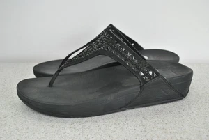 Schwarze weiche Riemchen Slipper Damen klobige Sohle Zehenstegsandalen Gr. 8 (42) Fitflop - Bild 1 von 6