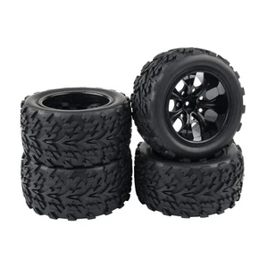 4X 1:10 RC Monster Truck Car Wheels Rubber RC Tires with 7 Spokes Wheel Rim B... - Picture 1 of 6