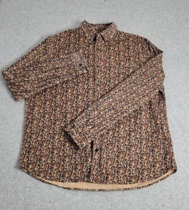 Camicia Express uomo grande blu marrone floreale velluto a coste bottoni davanti manica lunga - Foto 1 di 17