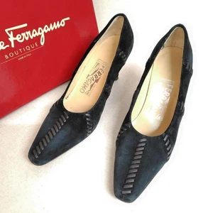 Women 5.5US Ferragamo Shoes Pumps Suede Leather Decoration Design Black Limited - Picture 1 of 11