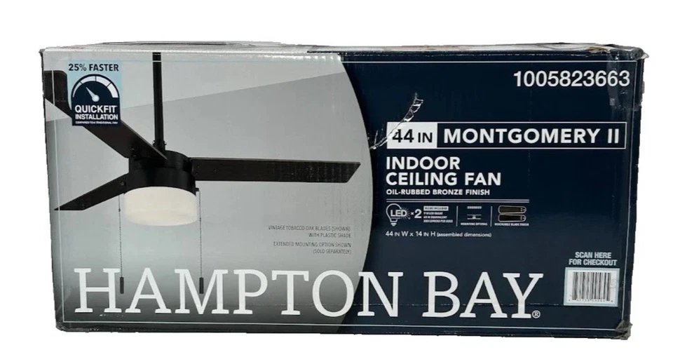 Ventilador de techo interior Hampton Bay Montgomery II 44" bronce frotado con aceite con kit de luz Foto 1 de 1